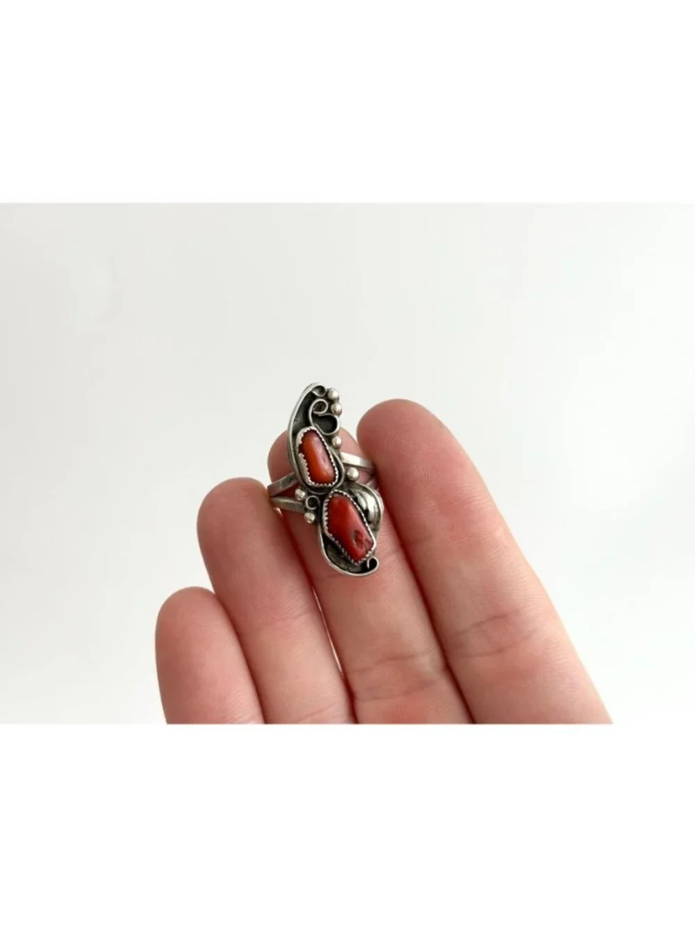 ZUNI Coral WILD SMITH Southwest Sterling Silver 925 Vintage Ring - sz 4.5